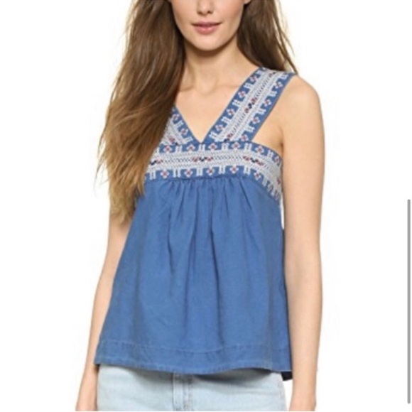 Madewell Embroidered Top Size 2 Babydoll Style - Picture 6 of 8
